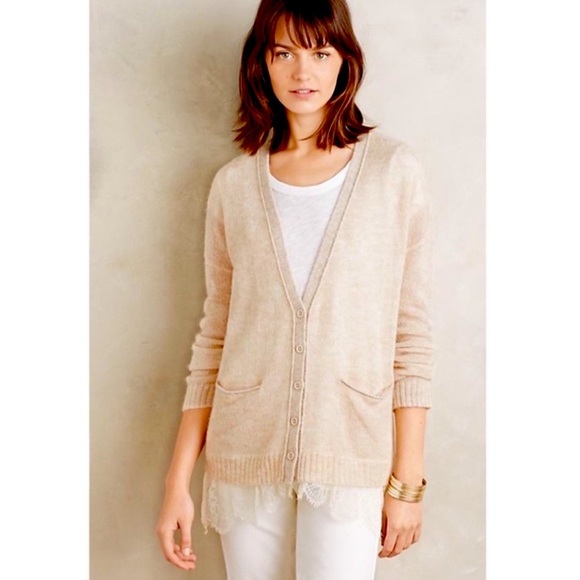 Anthropologie Saturday Sunday Lace Hem Alpaca Blend Cardigan - Picture 1 of 13